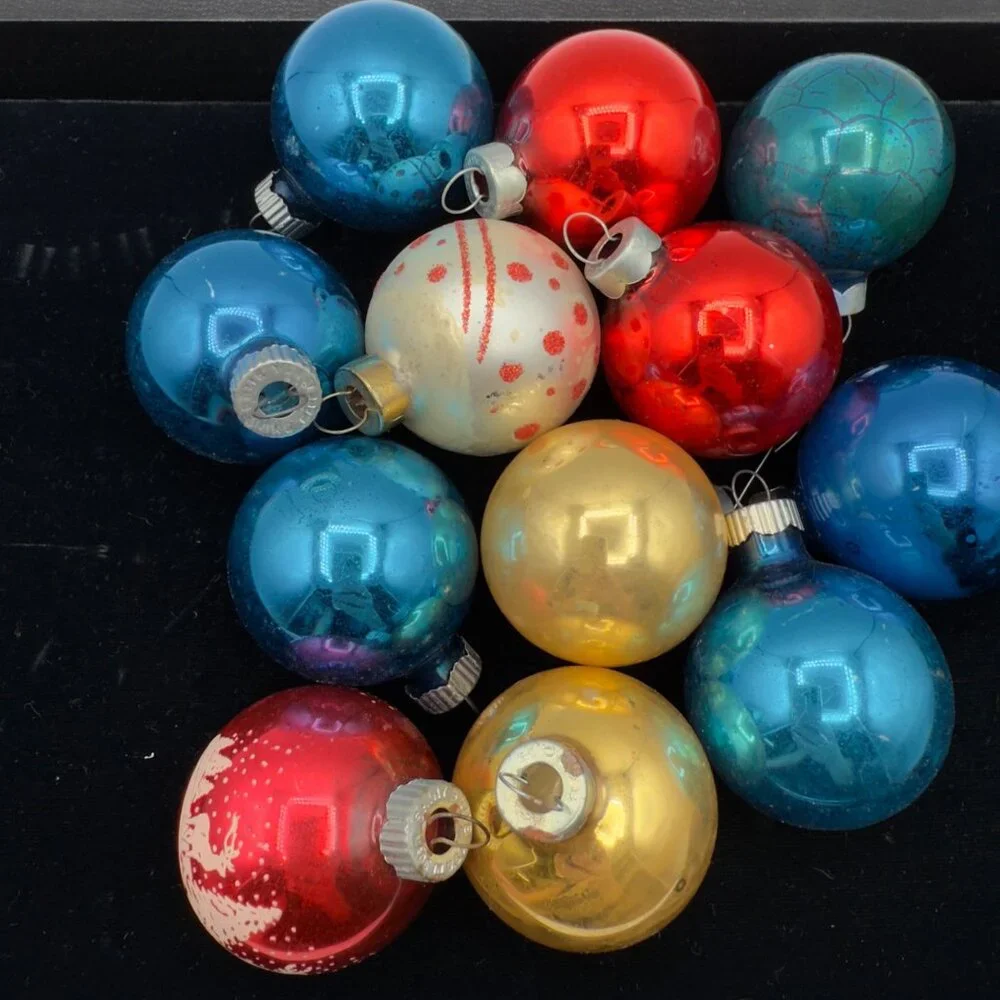 Vintage Mercury Glass Christmas Ornaments Shiny Bright Rauch Made in USA Small